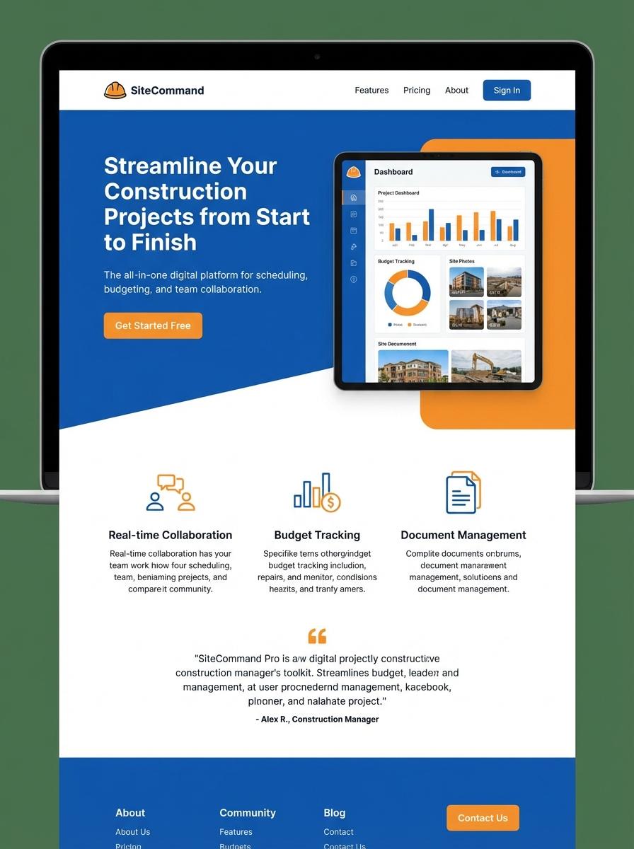 Landing page for digital product Construction manager