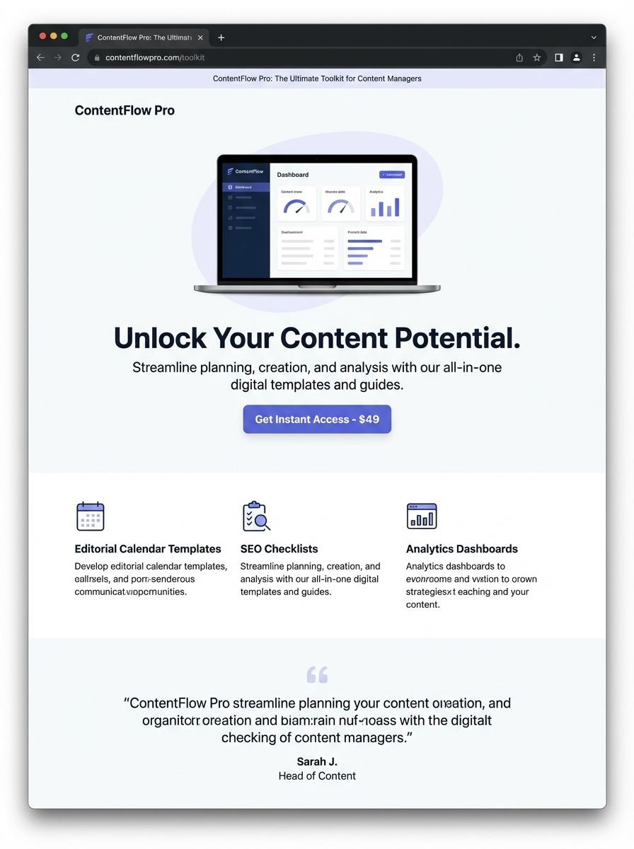 Landing page for digital product content manager