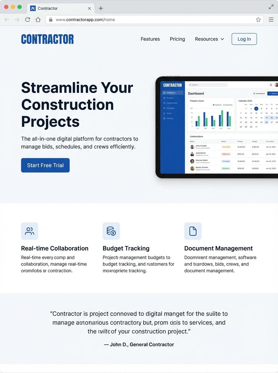 Landing page for digital product Contractor