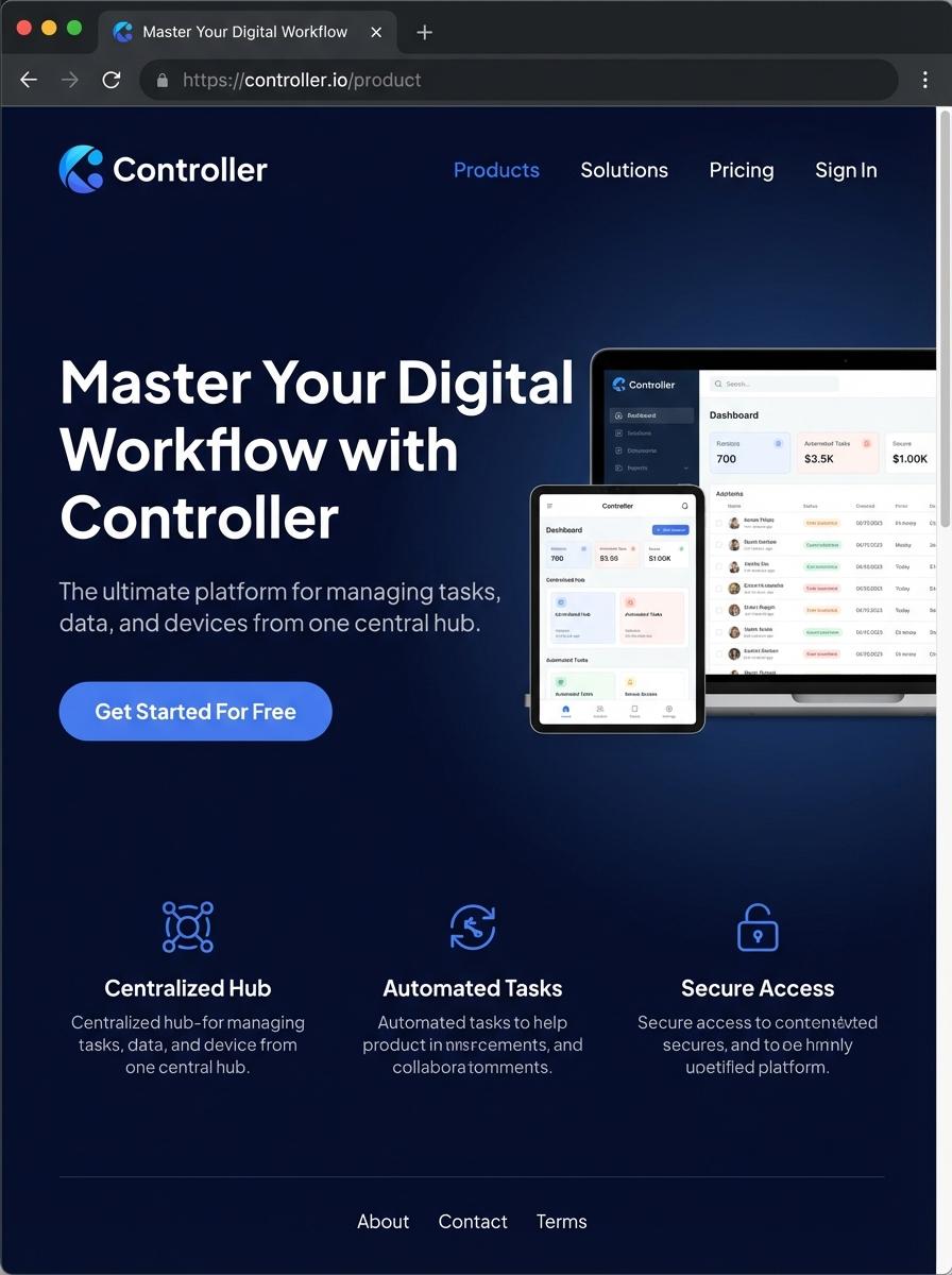 Landing page for digital product Controller
