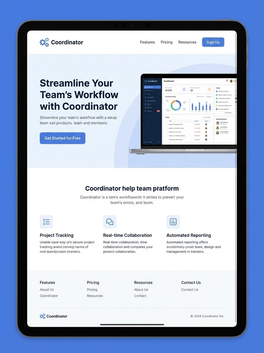 Landing page for digital product Coordinator