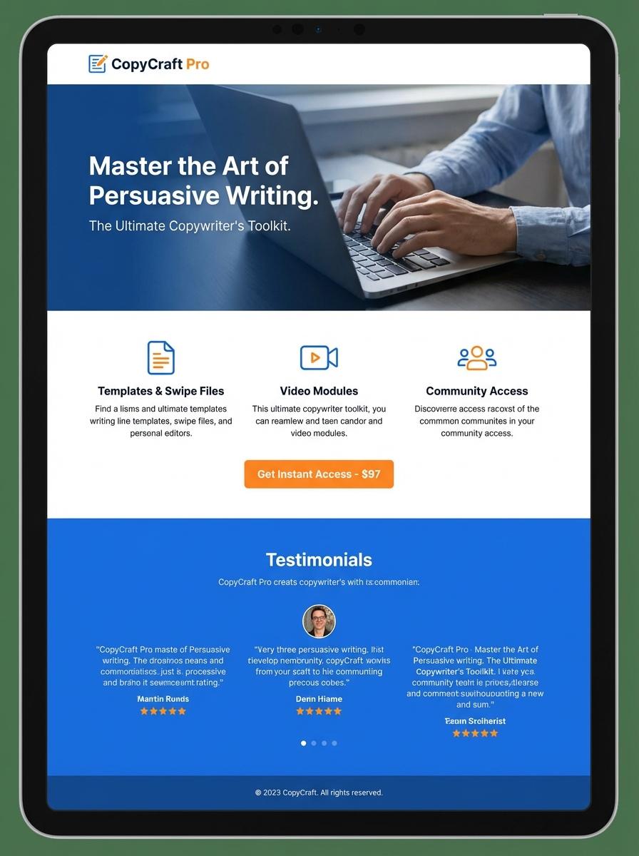 Landing page for digital product copywriter