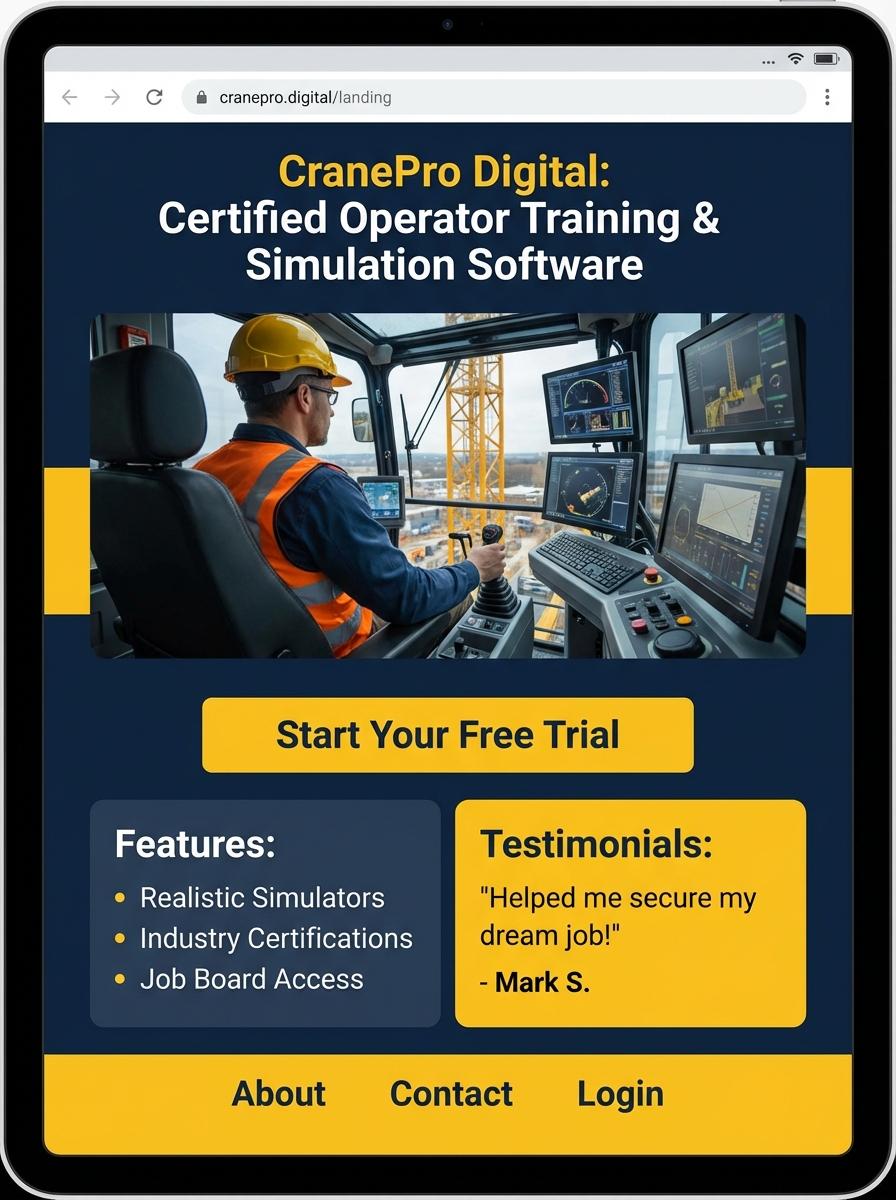 Landing page for digital product Crane operator