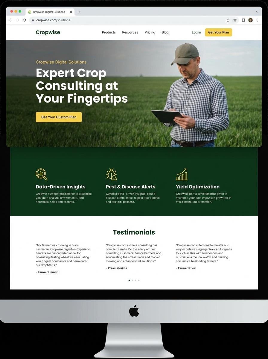 Landing page for digital product Crop consultant