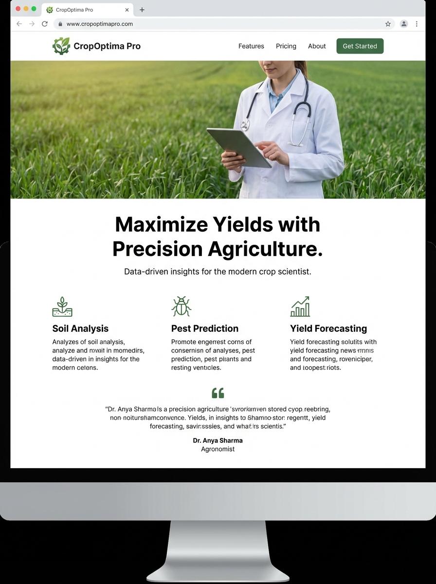 Landing page for digital product Crop scientist