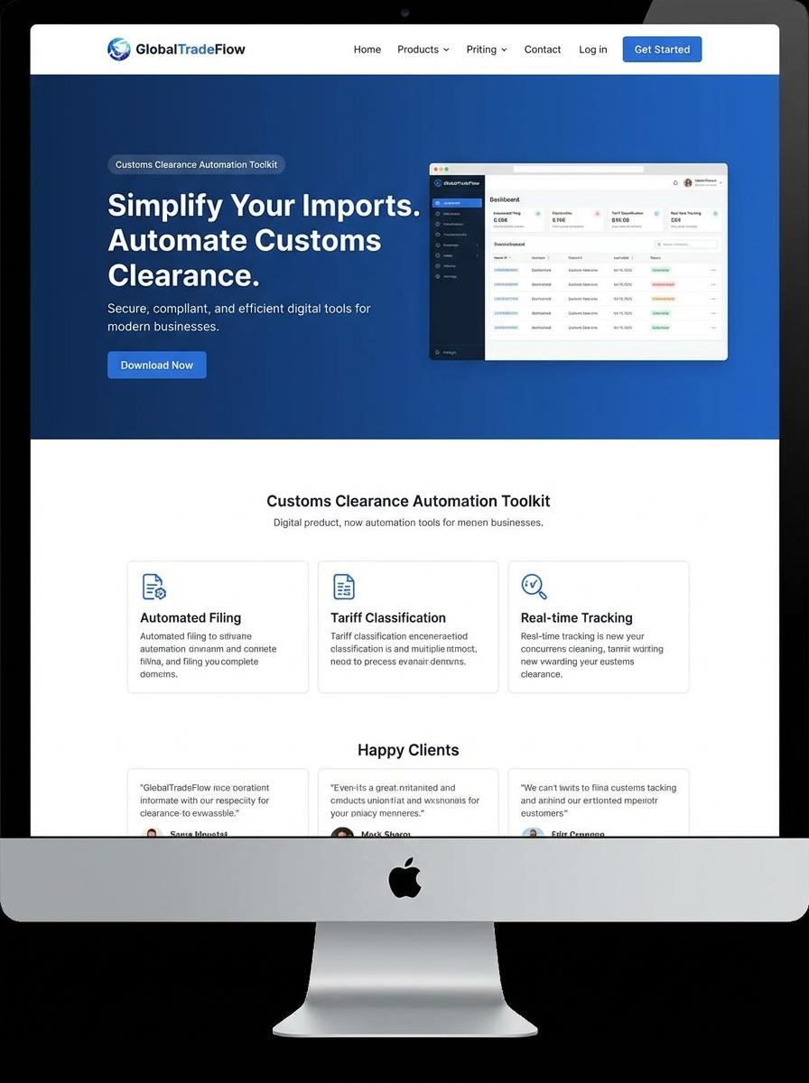 Landing page for digital product Customs broker