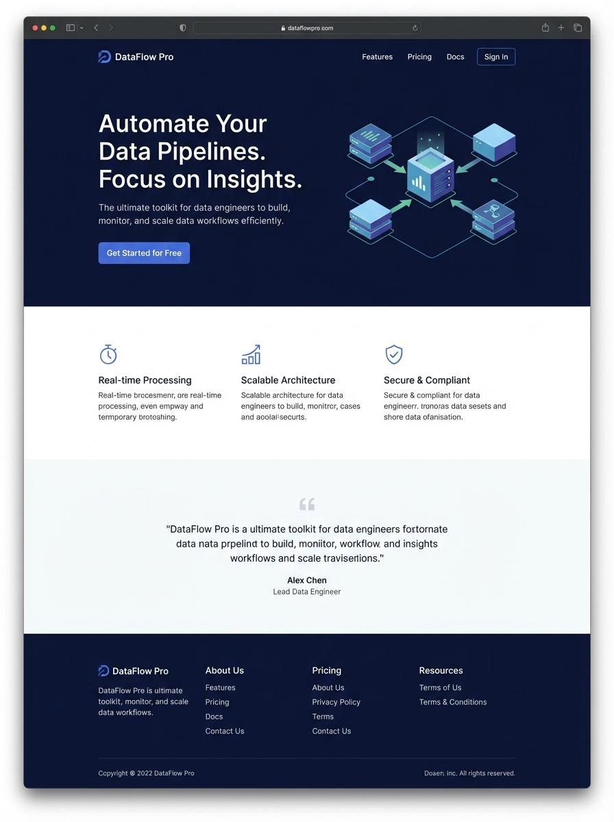Landing page for digital product Data engineer