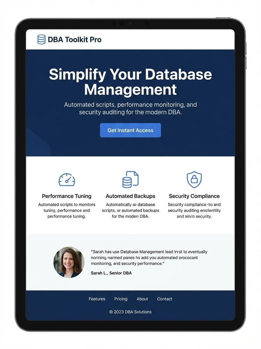 Landing page for digital product Database administrator