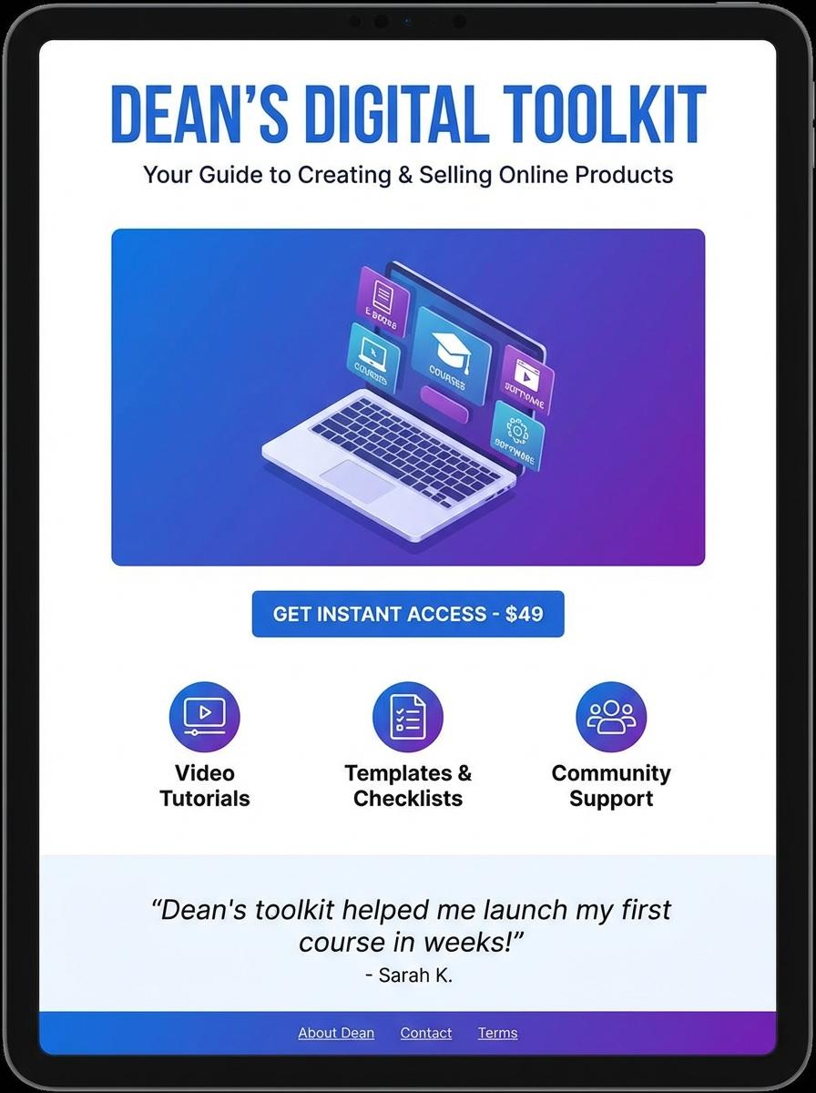 Landing page for digital product Dean