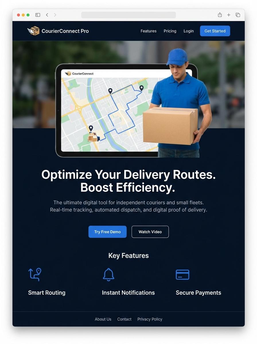 Landing page for digital product Delivery courier