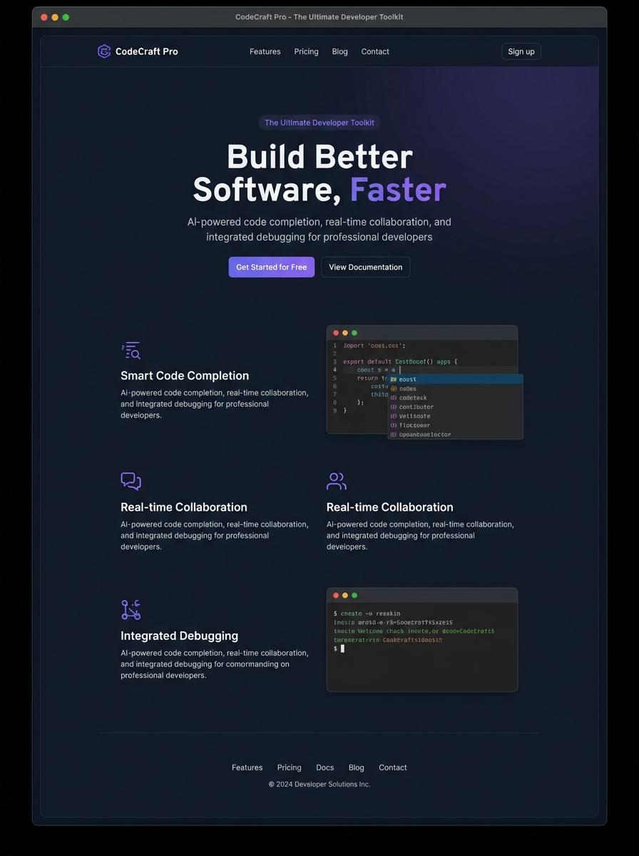 Landing page for digital product Developer