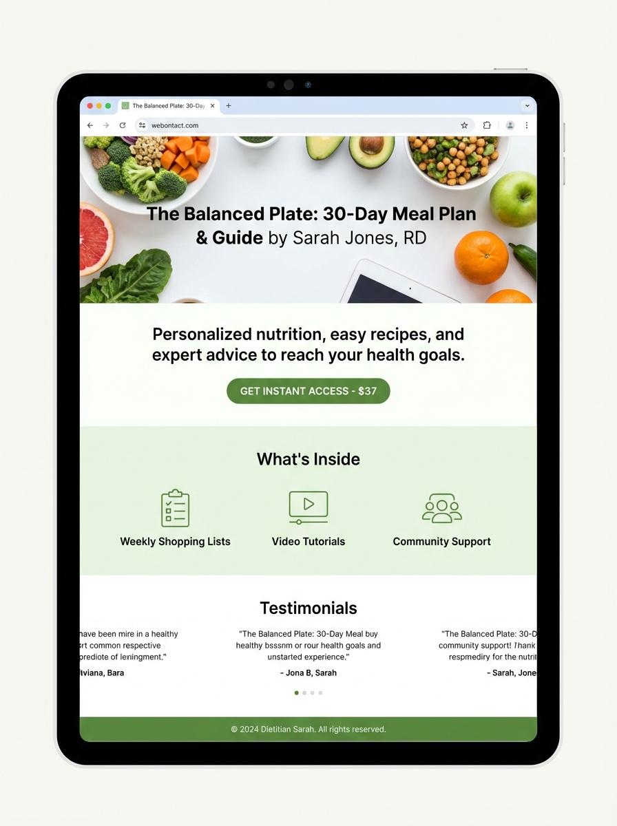 Landing page for digital product Dietitian