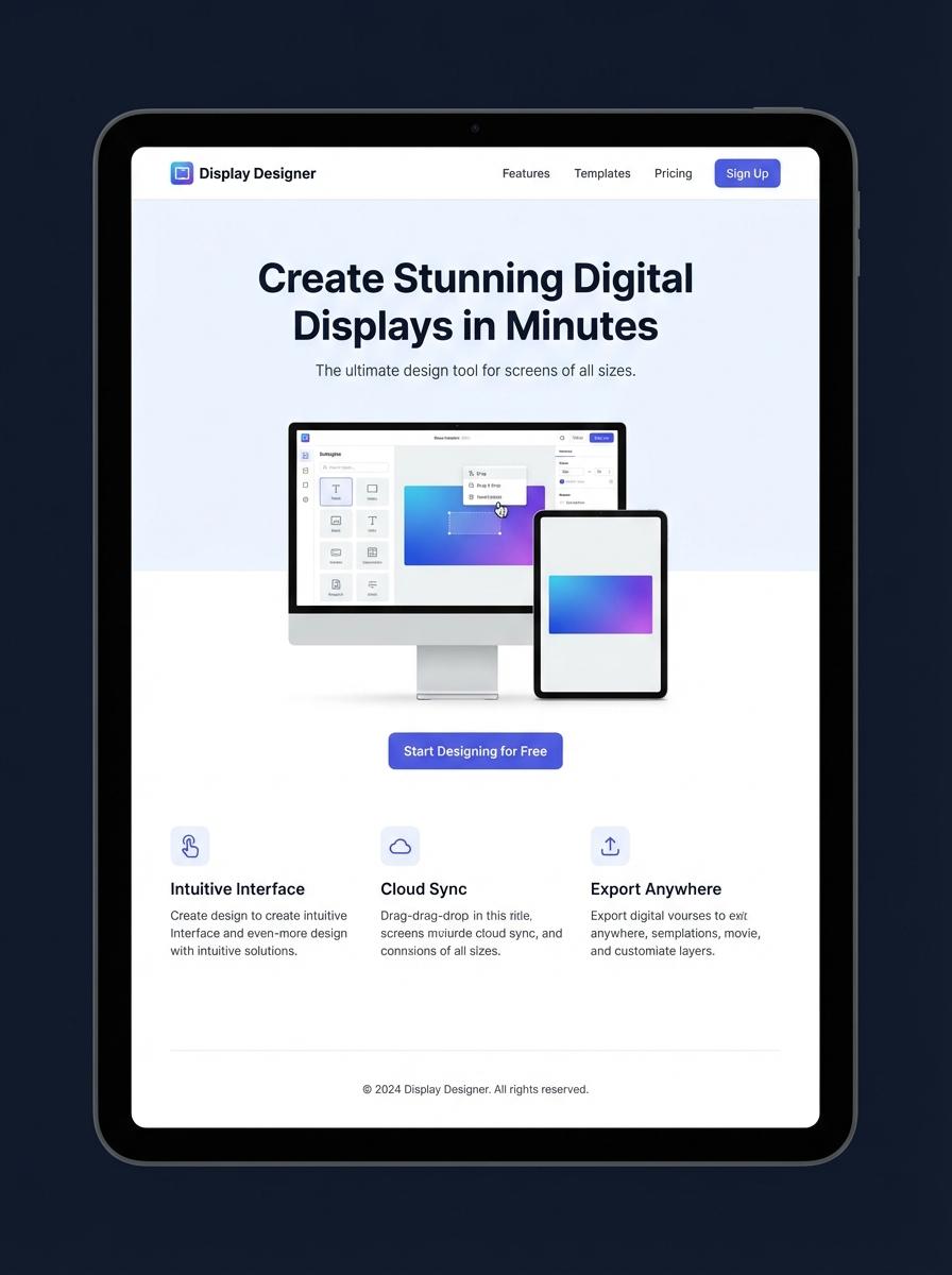 Landing page for digital product Display Designer