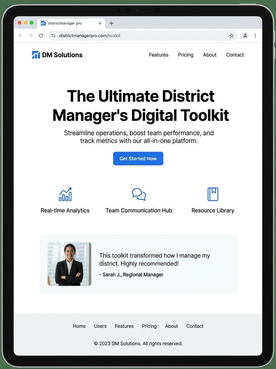 Landing page for digital product District manager