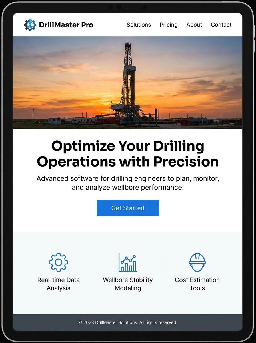 Landing page for digital product Drilling engineer