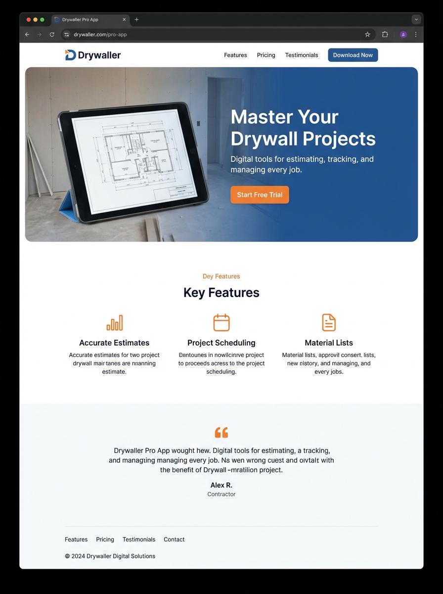 Landing page for digital product Drywaller