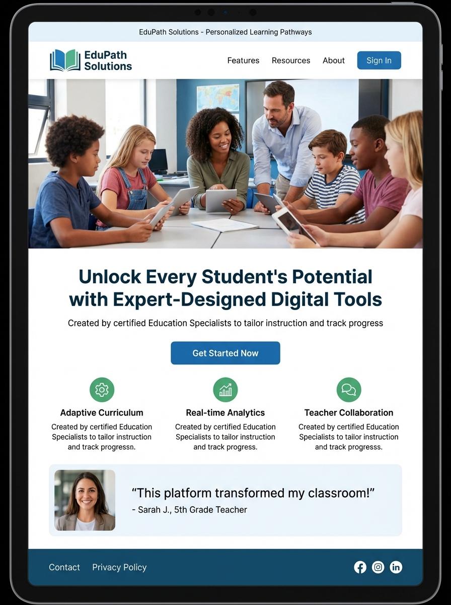 Landing page for digital product Education specialist