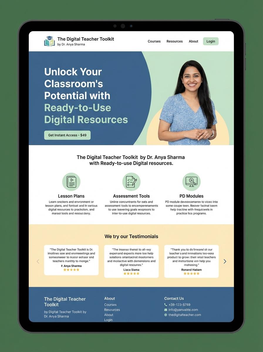 Landing page for digital product educator