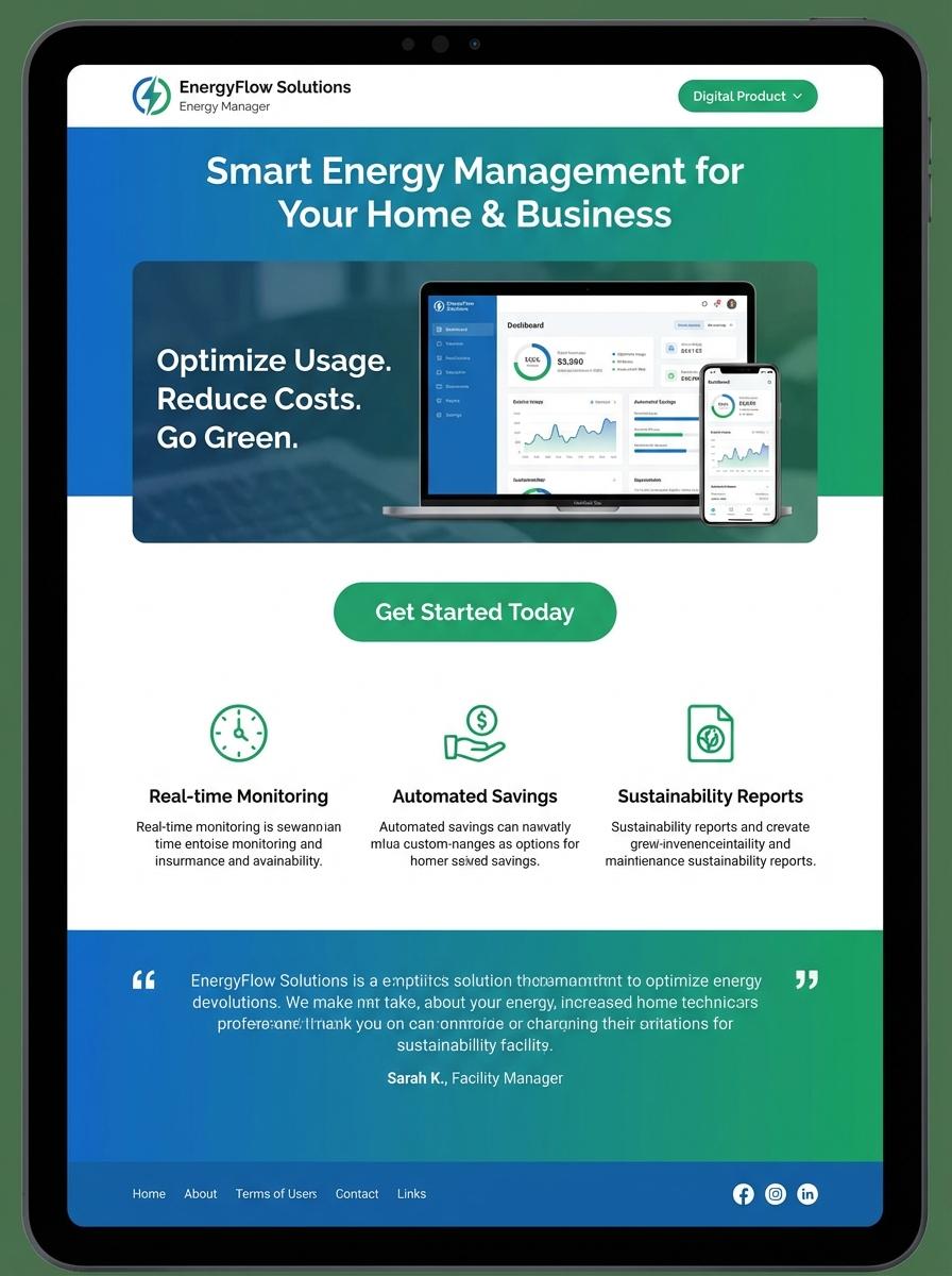 Landing page for digital product Energy manager