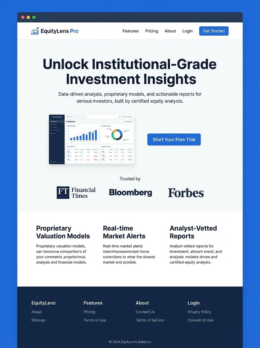 Landing page for digital product equity analyst