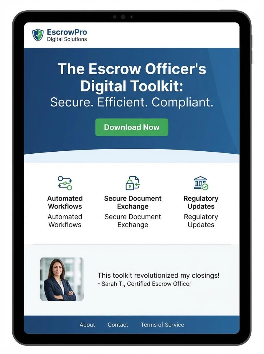 Landing page for digital product Escrow Officer
