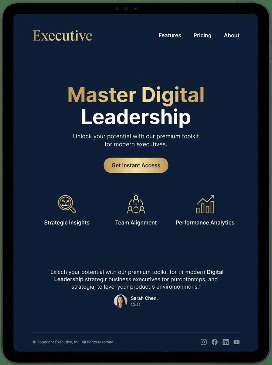 Landing page for digital product Executive