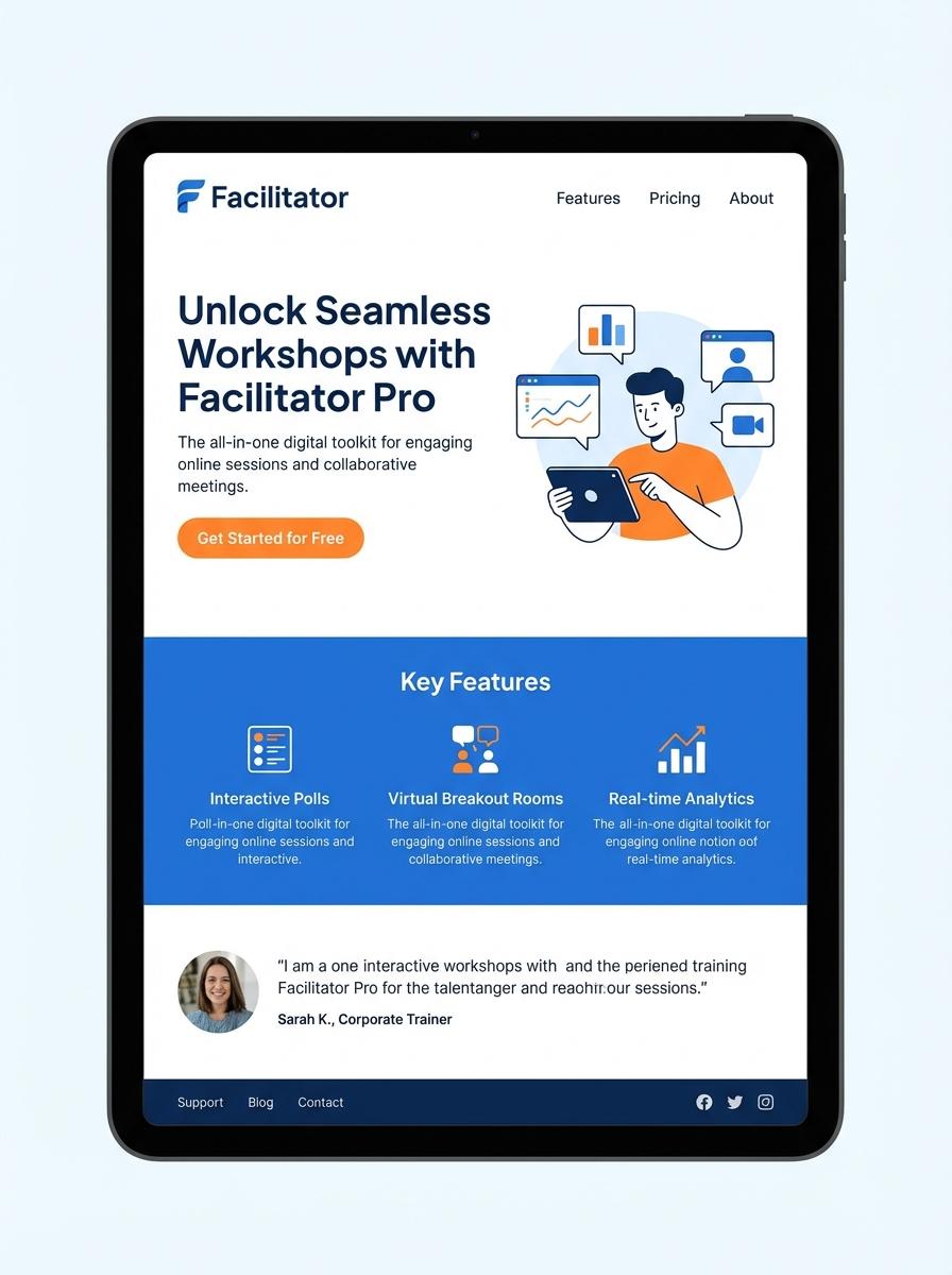 Landing page for digital product Facilitator