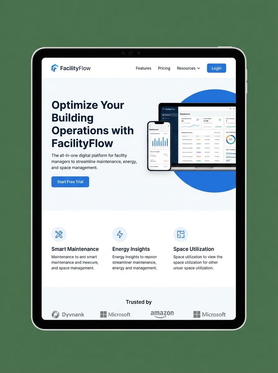 Landing page for digital product Facility Manager