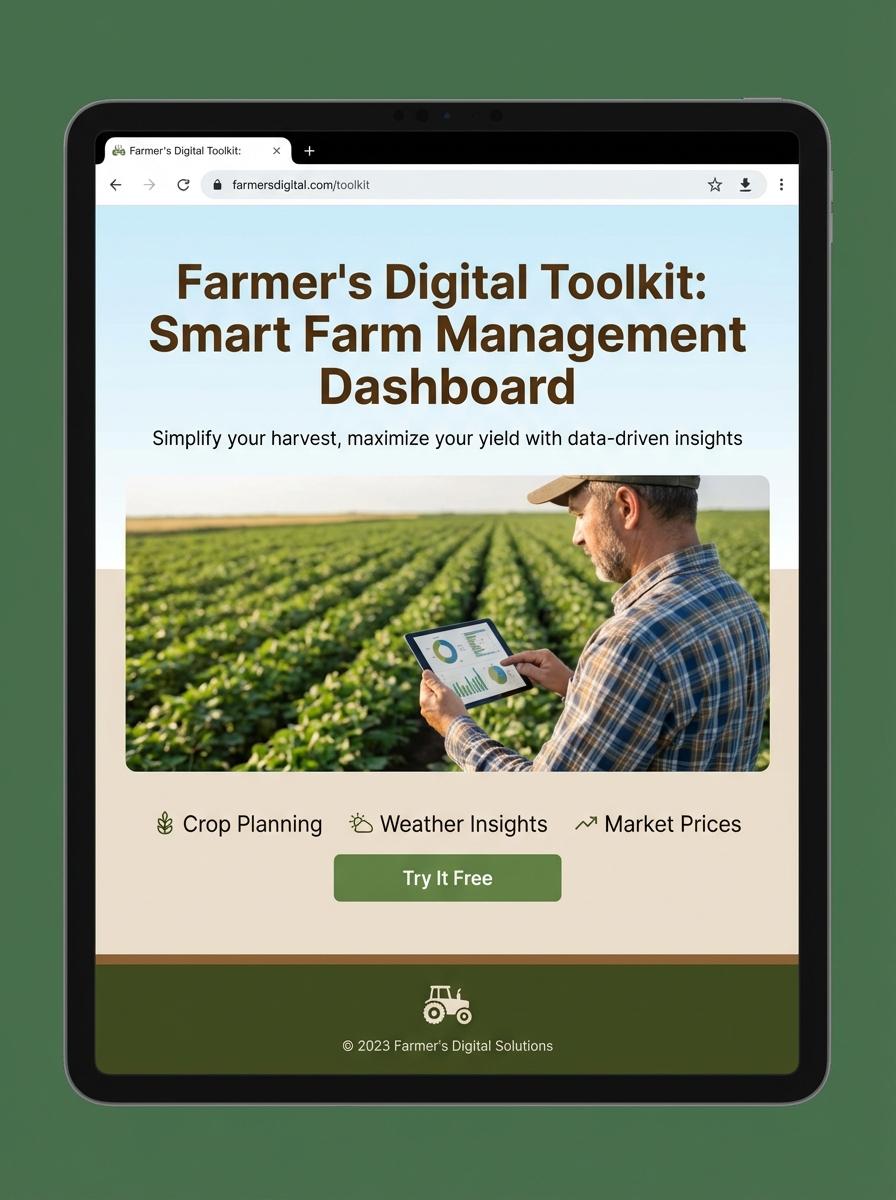 Landing page for digital product Farmer