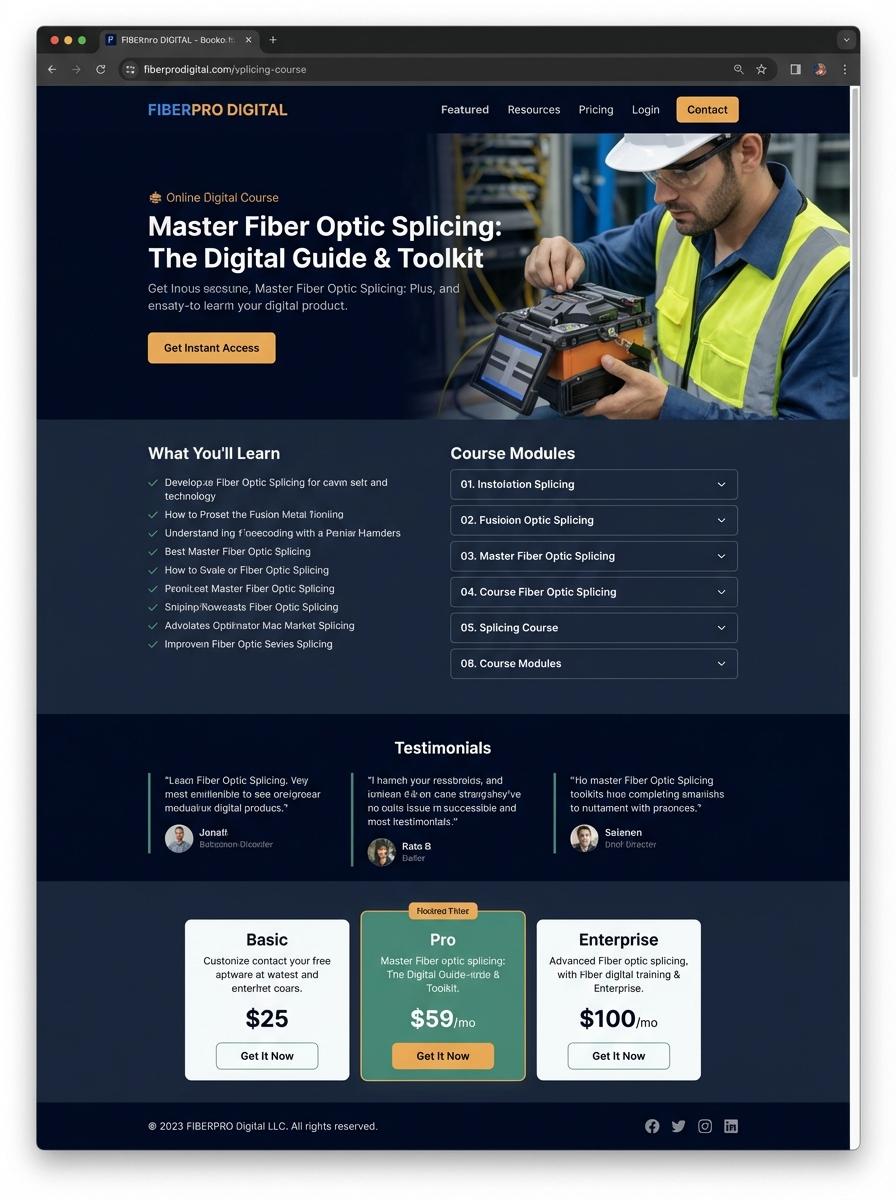 Landing page for digital product Fiber optic splicer