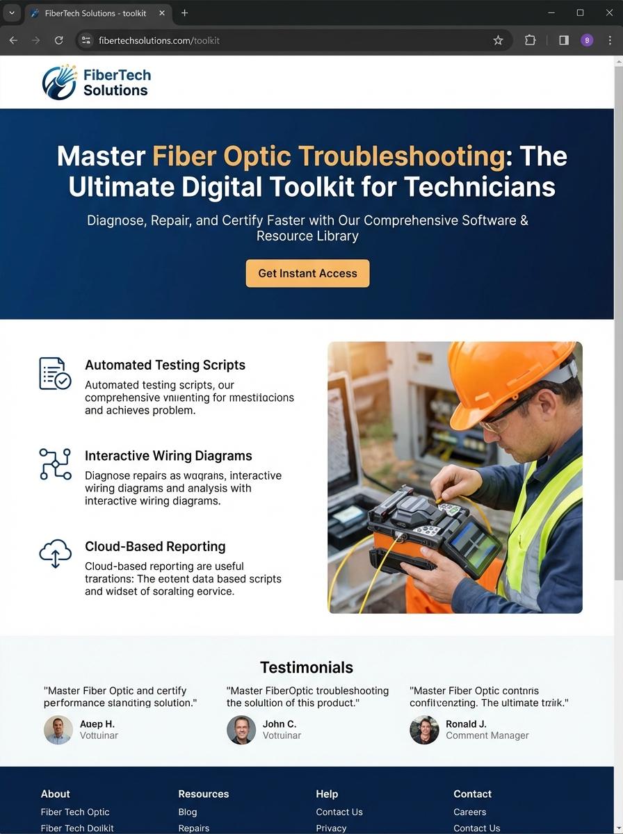 Landing page for digital product Fiber optic technician