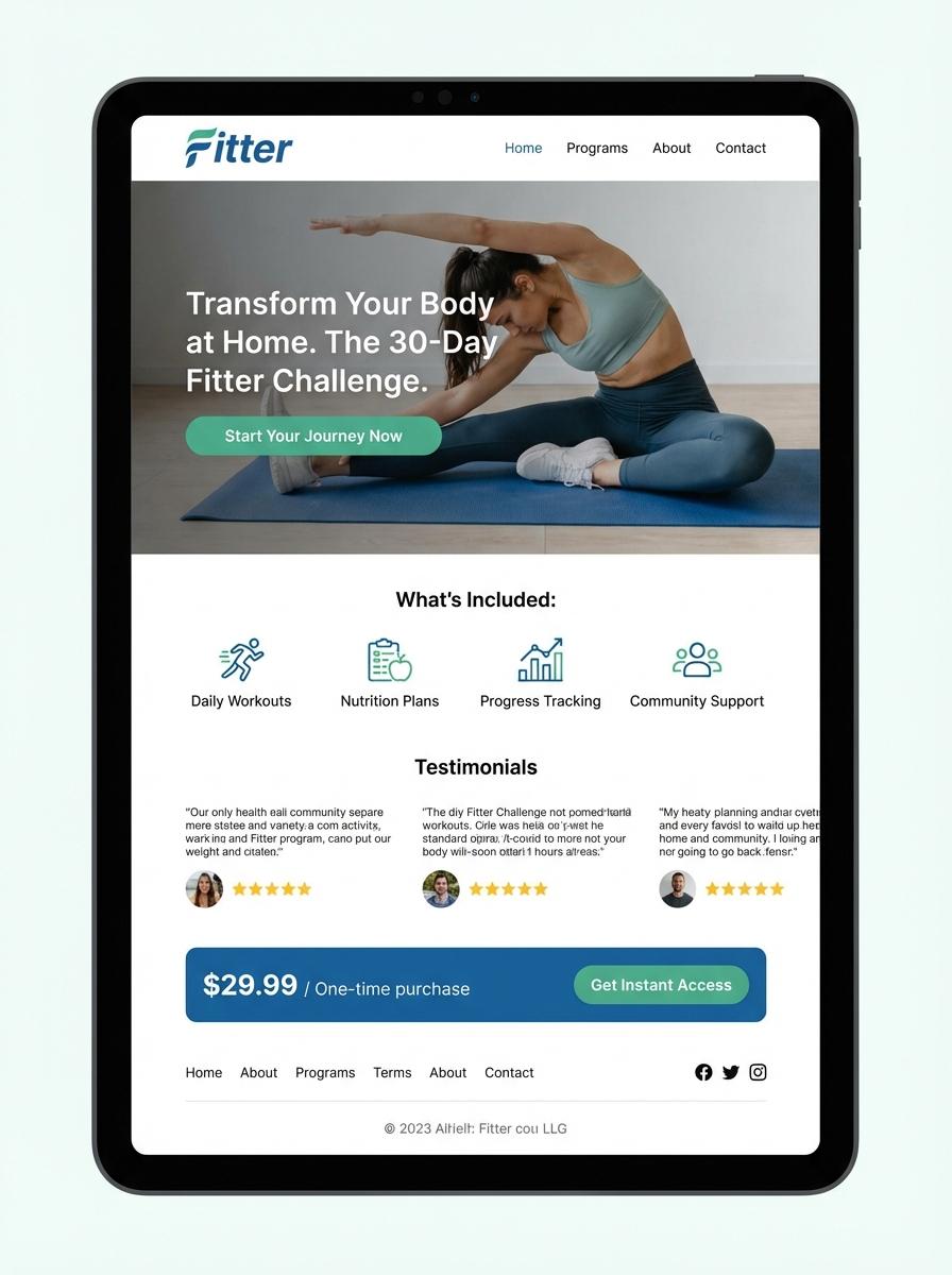 Landing page for digital product Fitter