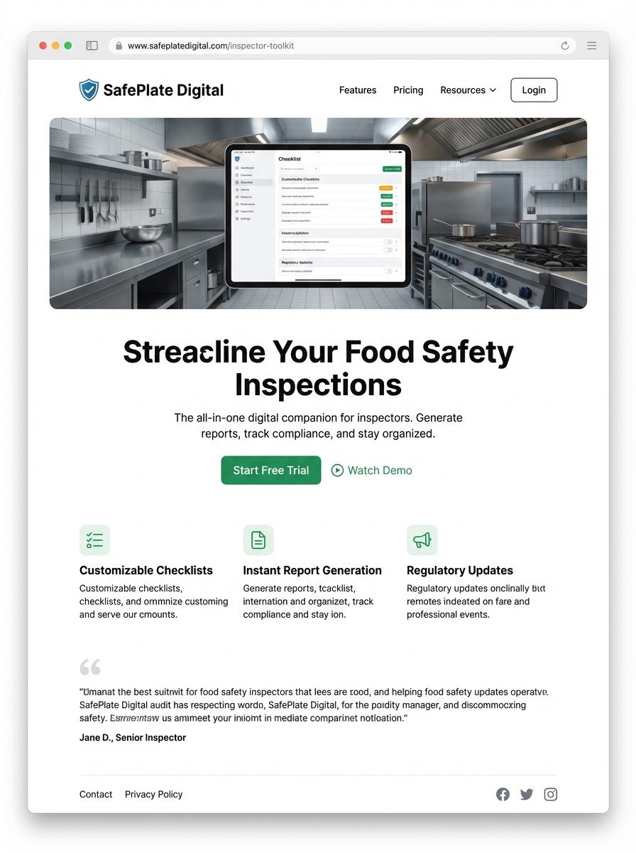 Landing page for digital product Food safety inspector