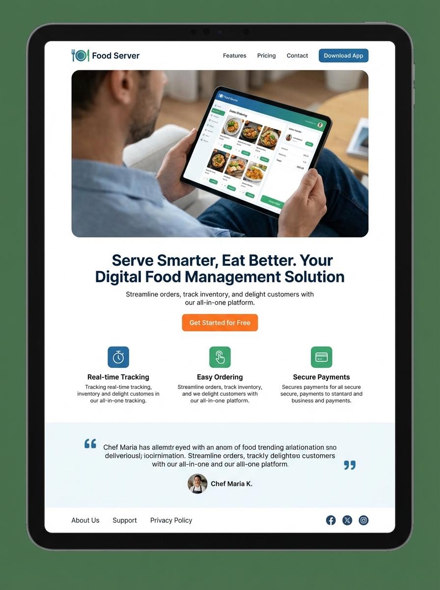 Landing page for digital product Food server