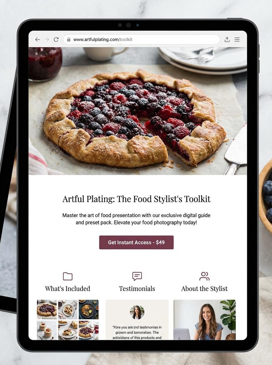 Landing page for digital product Food stylist