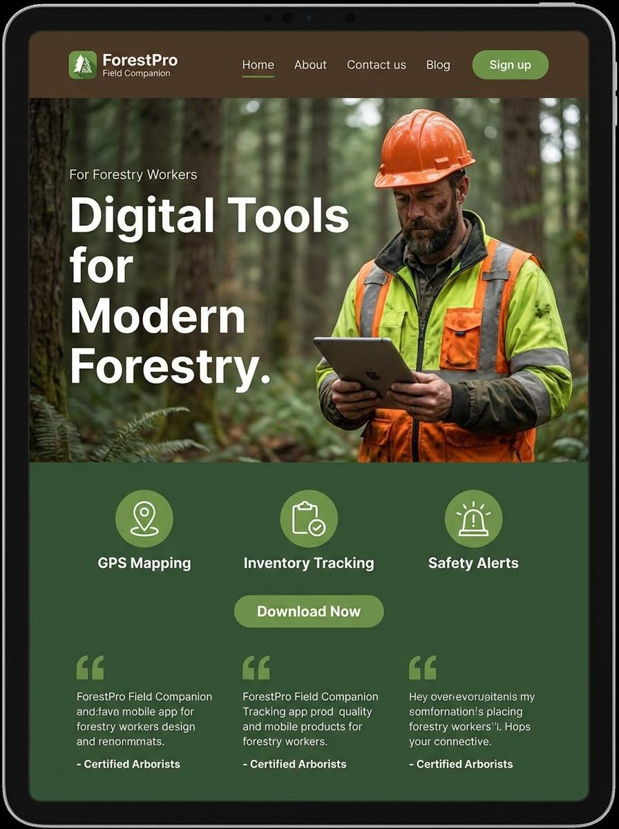 Landing page for digital product Forestry worker