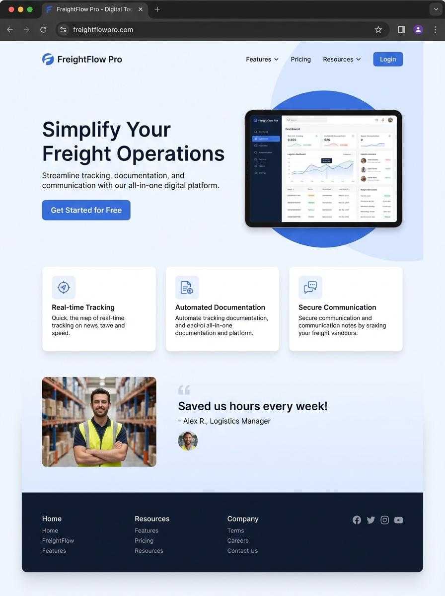 Landing page for digital product Freight handler