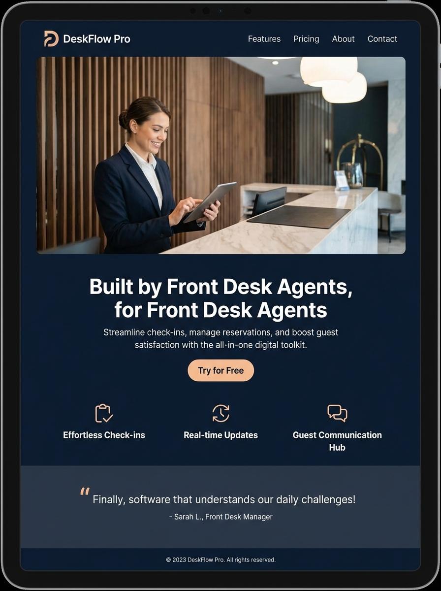 Landing page for digital product Front desk agent