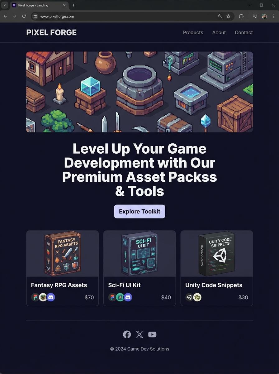 Landing page for digital product Game Developer