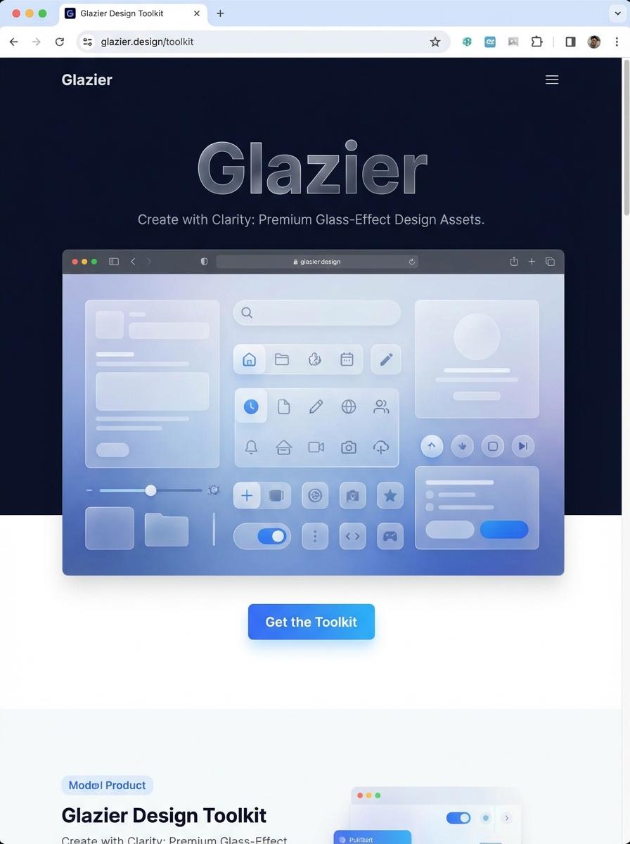 Landing page for digital product Glazier