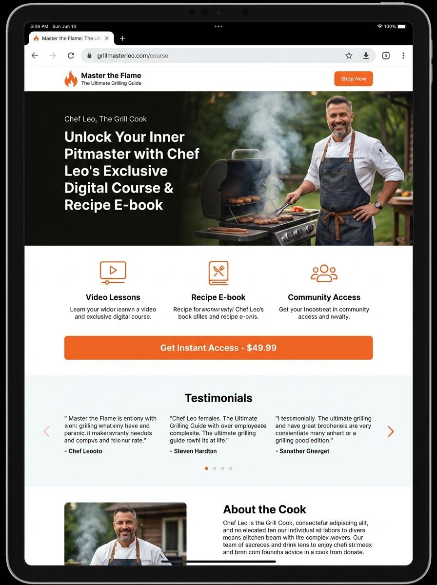 Landing page for digital product Grill cook