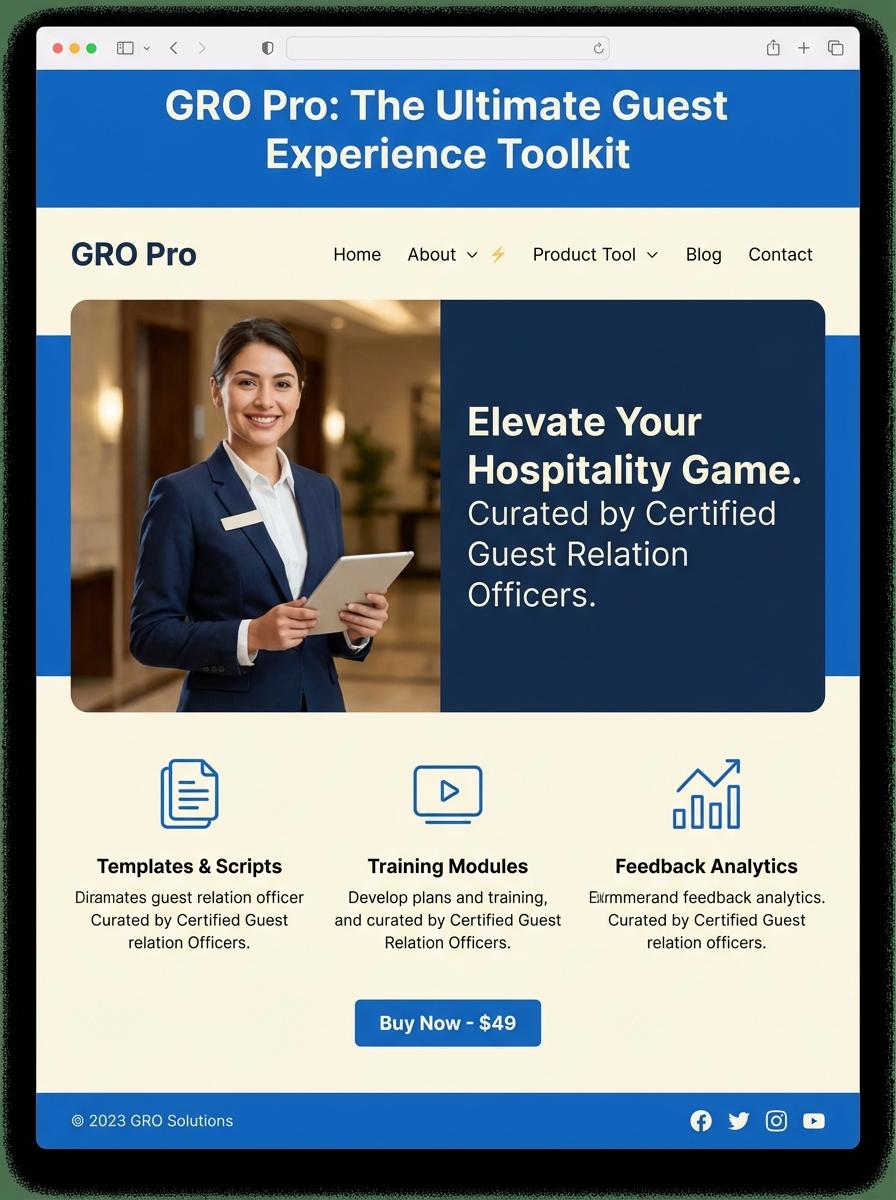 Landing page for digital product Guest relation officer