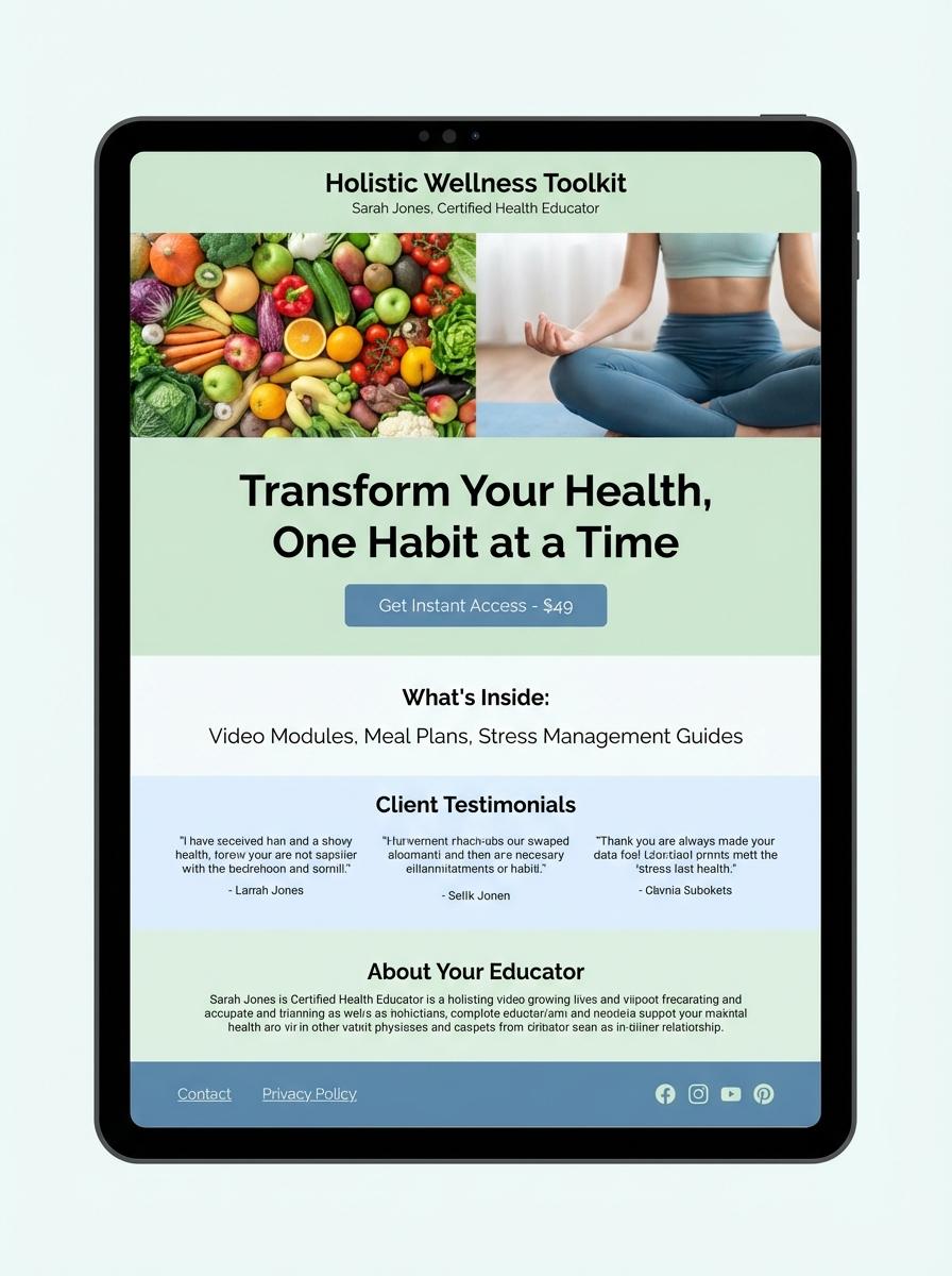 Landing page for digital product Health educator