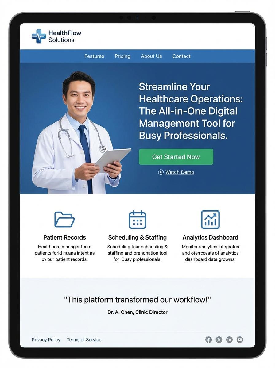 Landing page for digital product Healthcare manager