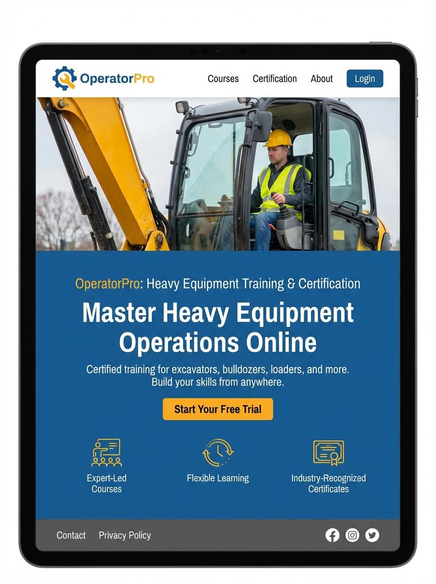 Landing page for digital product Heavy equipment operator
