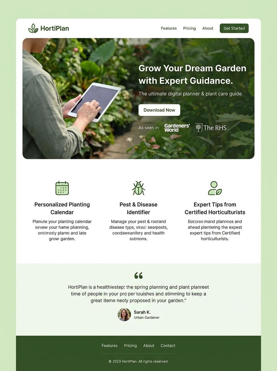 Landing page for digital product Horticulturist