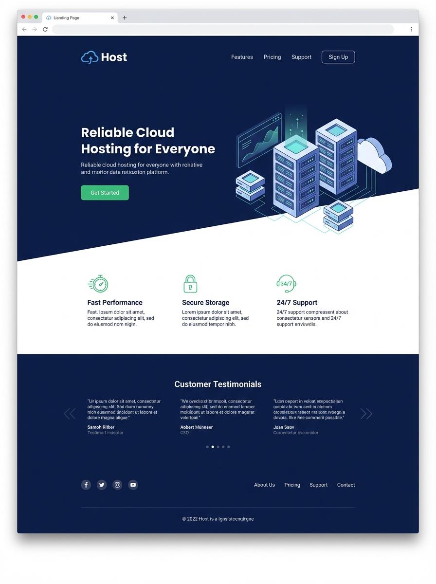 Landing page for digital product Host