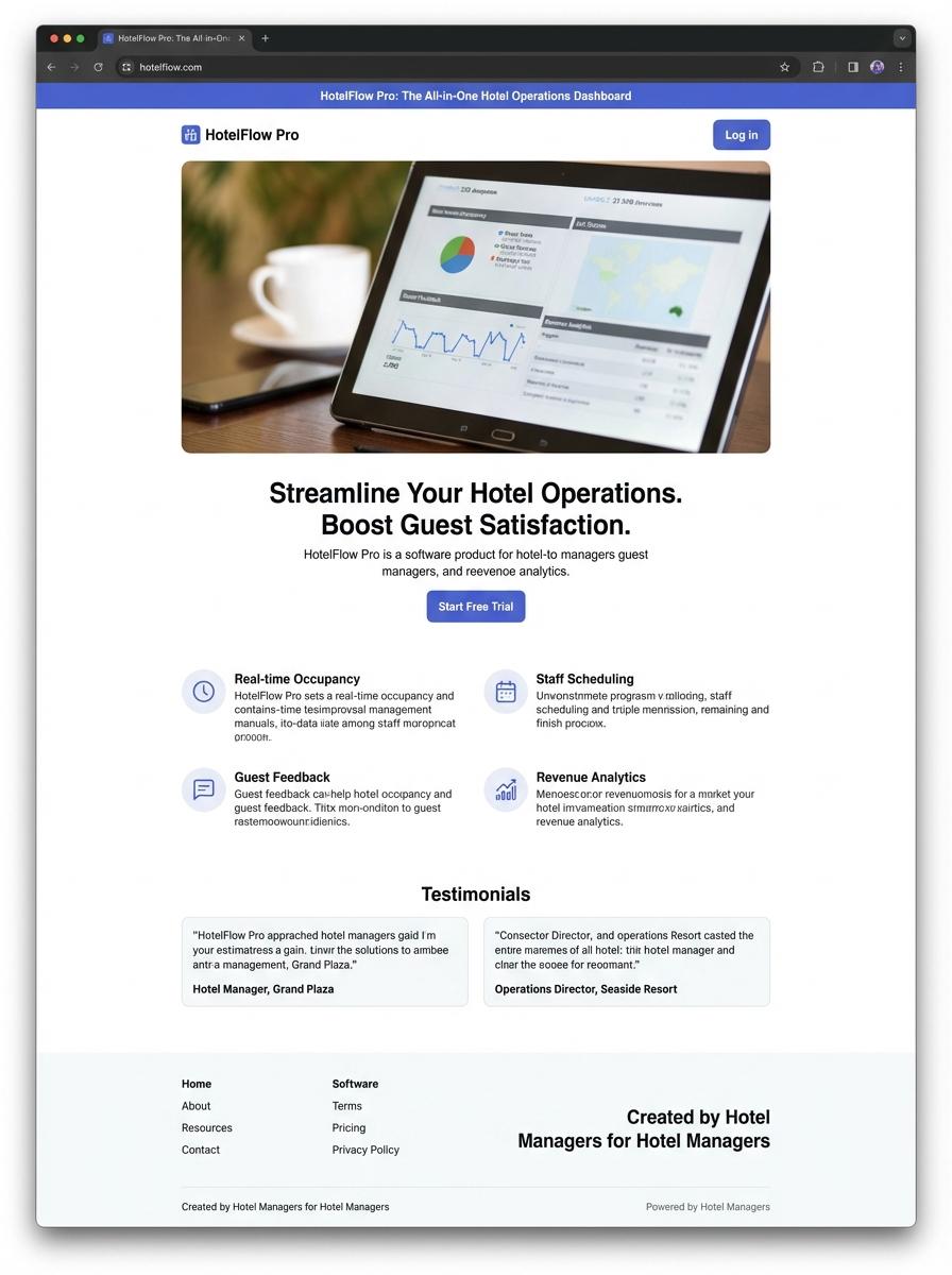 Landing page for digital product Hotel manager