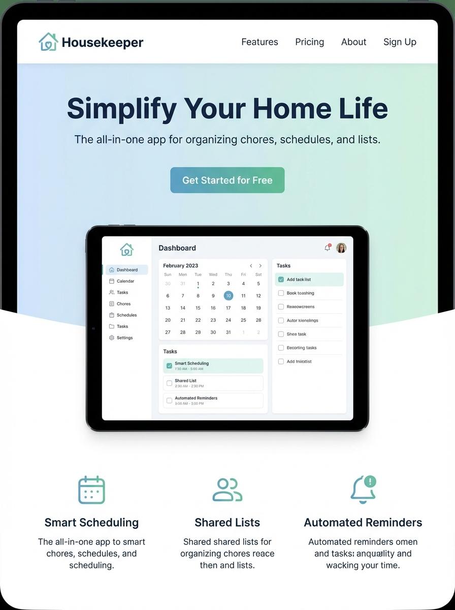 Landing page for digital product Housekeeper