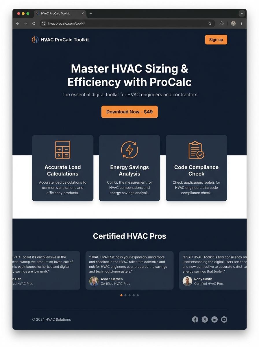 Landing page for digital product HVAC engineer